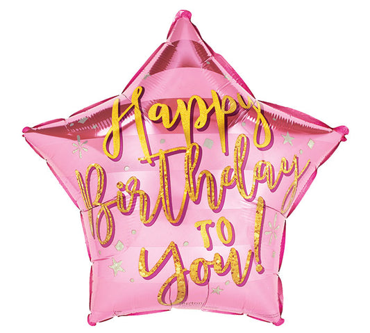 Happy Birthday Gold and Pink Star